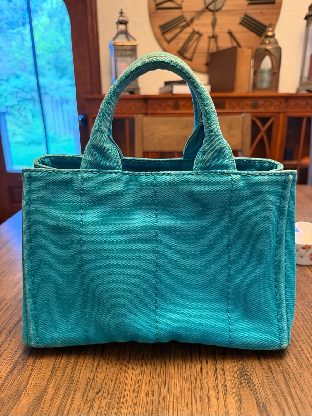 PRADA Canapa Mini Canvas Logo Tote Bag Light Blue/Turquoise - Picture 2 of 13